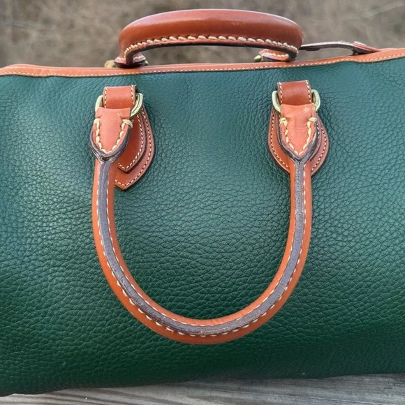Vintage Dooney & Bourke Boston Green and Tan Leather Handbag - Picture 3 of 9